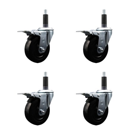Service Caster 4'' SS Soft Rubber Swivel 1'' Expanding Stem Caster Set Total Lock Brake, 4PK SCC-SSEXTTL20S414-SRS-1-4